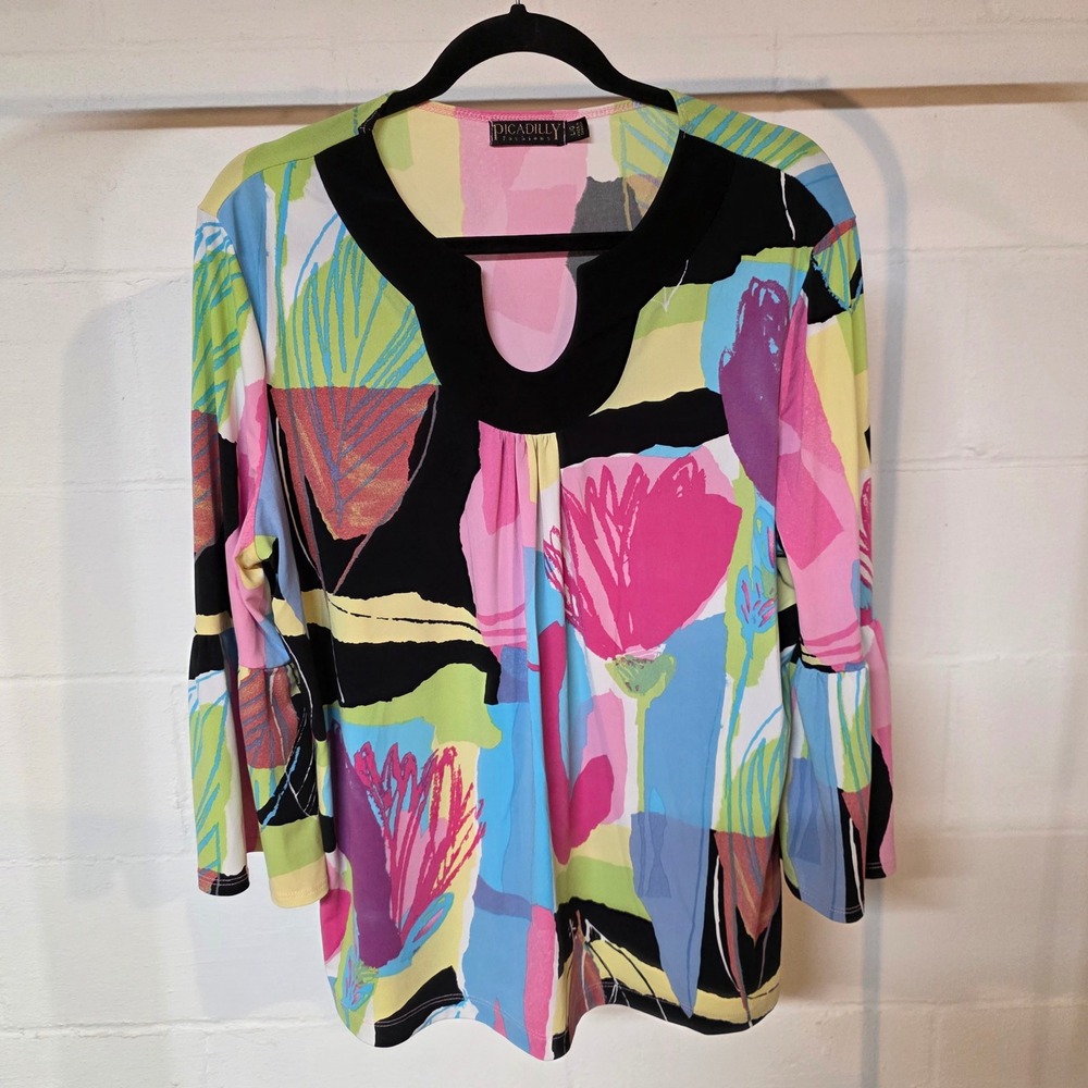 Vintage 90s Picadilly Fashions‎ Abstract Bell Sleeve Split Neck Top Canada